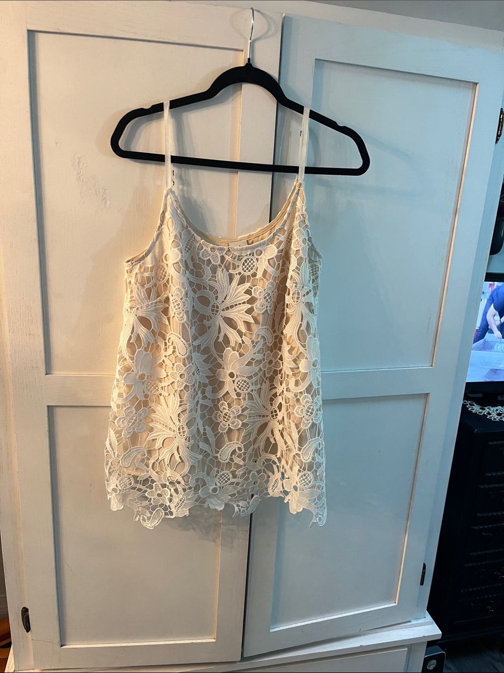 CAbi Cream Floral Lace Camisole